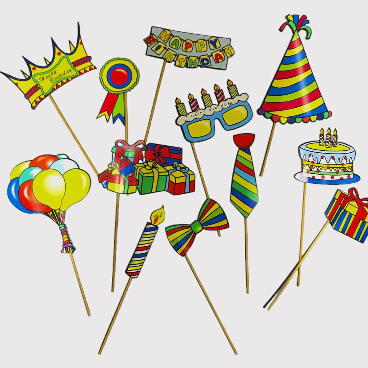 12 Pcs Colorful Birthday Props, Children Birthday Photo Booth Sticks, Multicolor Happy Birthday Props For Kids 12 Pcs Colorful Birthday Props, Children Birthday Photo Booth Sticks, Multicolor Happy Birthday Props For Kids